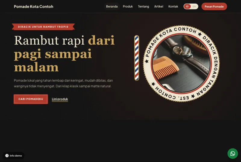 Tampilan theme WordPress Brand Pomade
