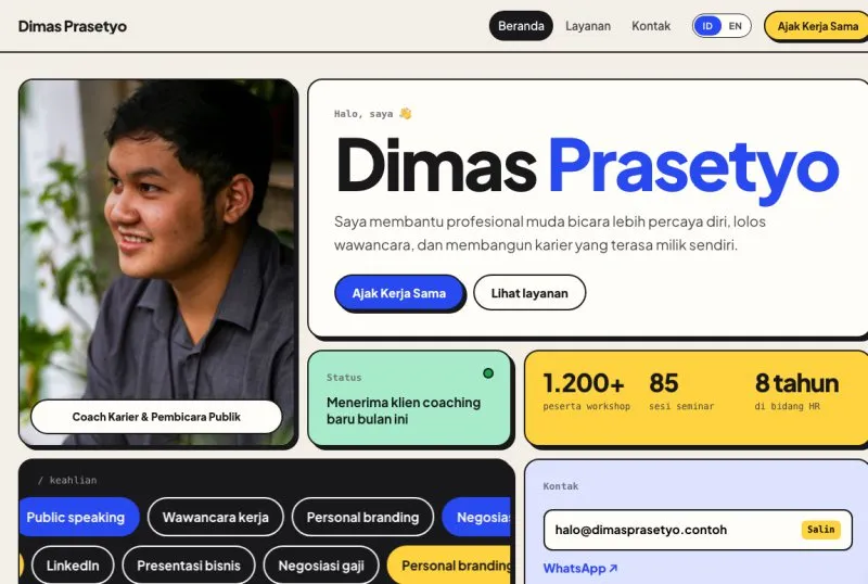 Tampilan theme WordPress Profil Pribadi