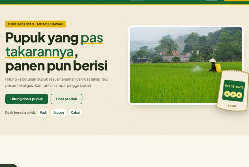 Tampilan theme Toko Pertanian & Pupuk