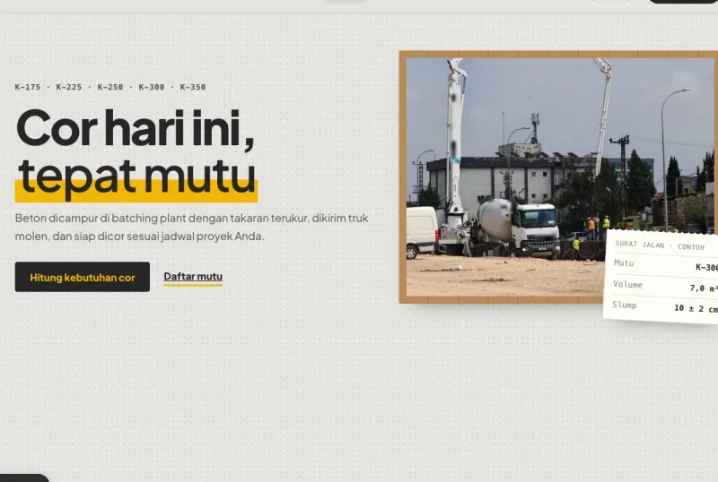 Tampilan template Beton Ready Mix