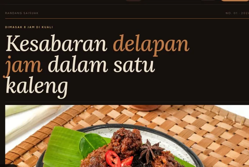 Tampilan theme WordPress Rendang Kemasan Premium