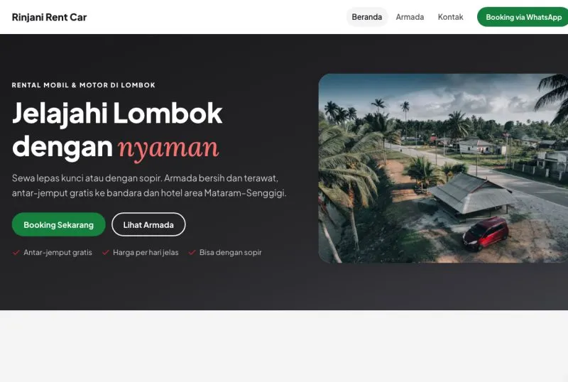 Tampilan theme Rental Kendaraan