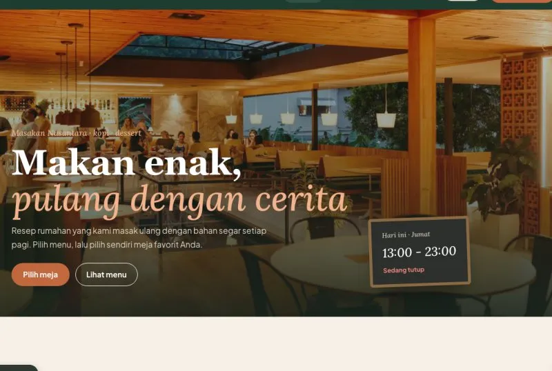 Tampilan template Restoran & Kafe