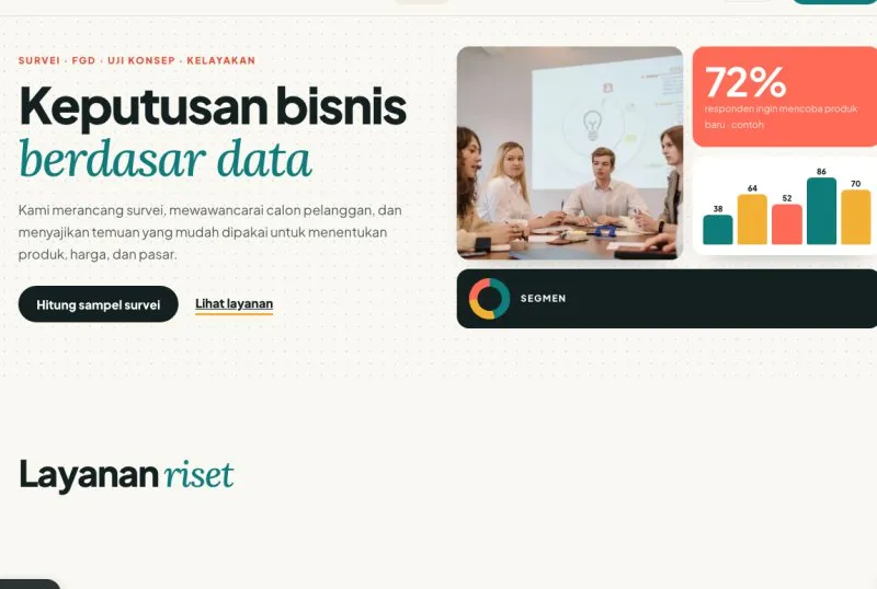 Tampilan theme Riset Pasar & Survei