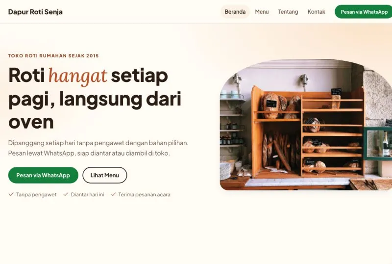 Tampilan theme WordPress Roti & Kuliner
