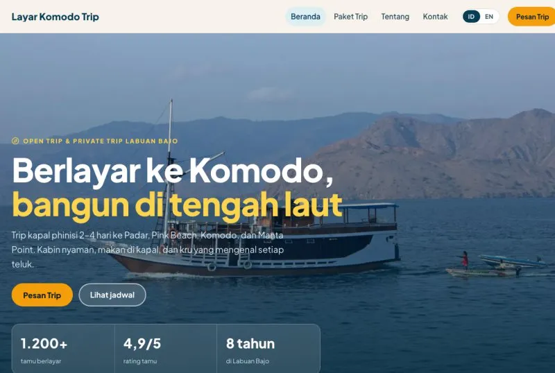 Tampilan theme WordPress Sailing Trip & Island Hopping
