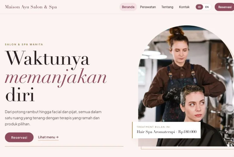 Tampilan theme Salon & Spa