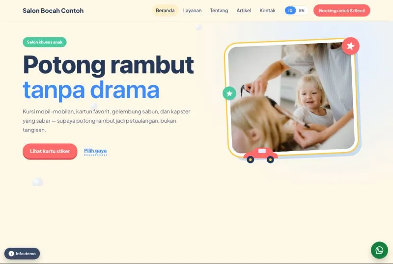 Tampilan theme WordPress Salon Anak