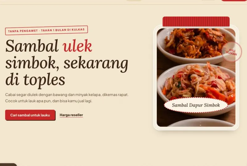 Tampilan theme WordPress Sambal Kemasan Rumahan