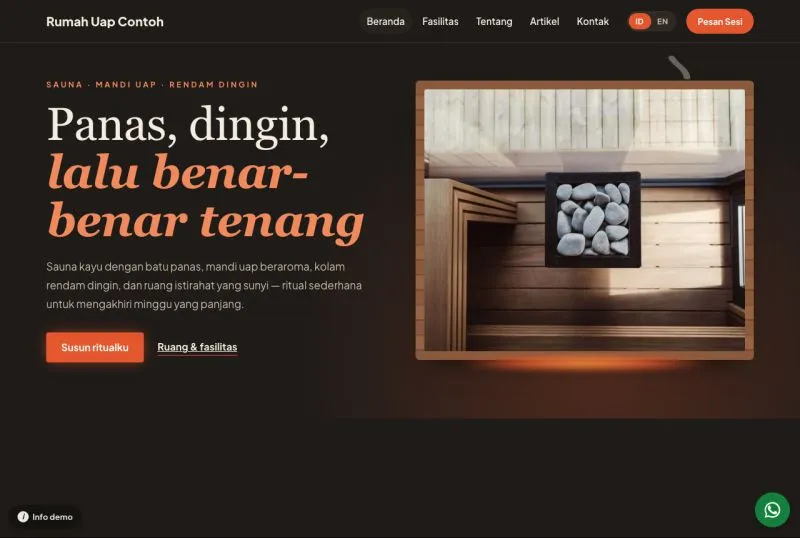 Tampilan theme WordPress Sauna & Mandi Uap