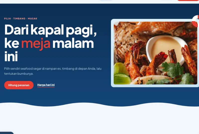 Tampilan theme WordPress Seafood Timbang