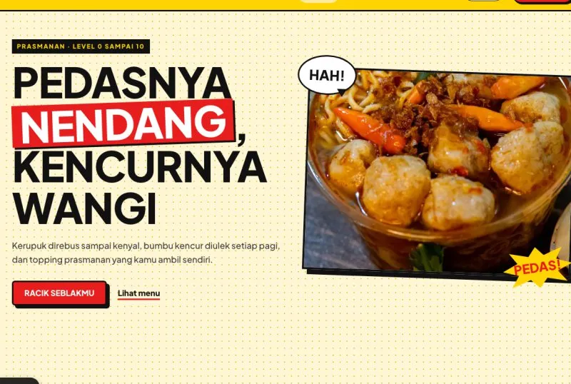 Tampilan theme WordPress Seblak & Jajanan Pedas