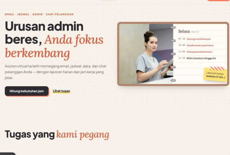 Tampilan theme Sekretaris & Asisten Virtual
