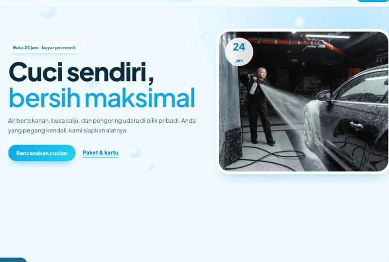 Tampilan theme WordPress Cuci Mobil Self Service