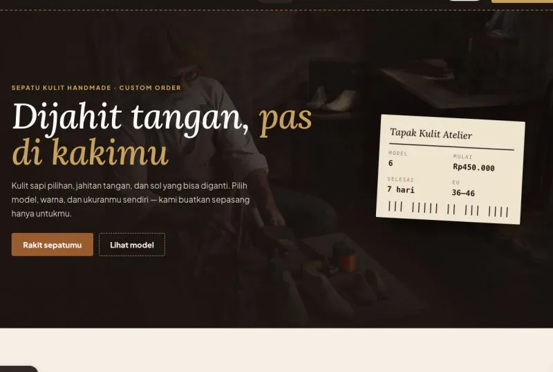 Tampilan theme WordPress Sepatu Kulit Handmade