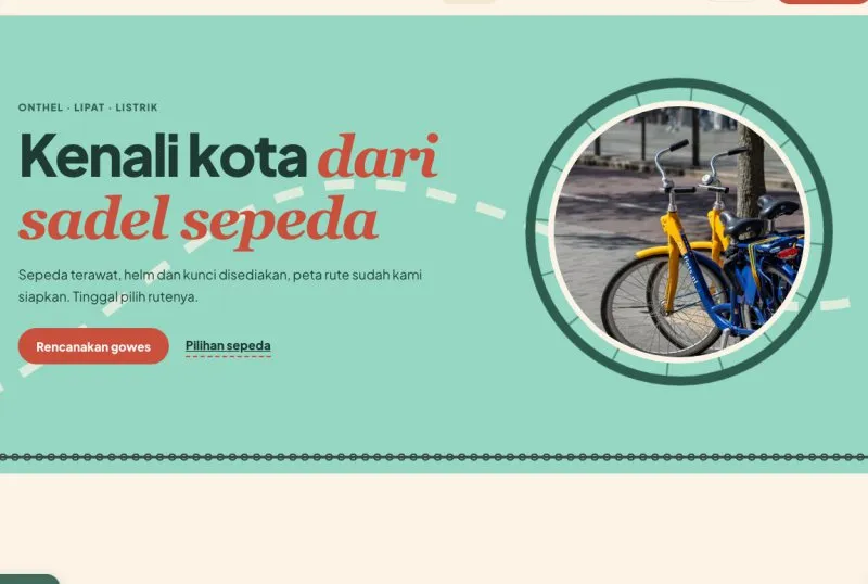 Tampilan theme WordPress Sewa Sepeda Wisata