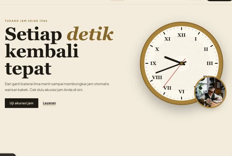 Tampilan theme WordPress Servis Jam Tangan