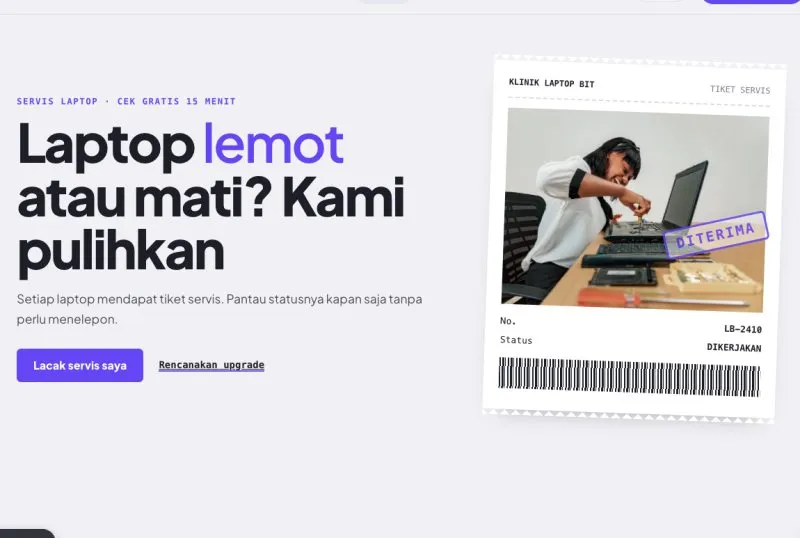Tampilan theme Servis Laptop & Komputer