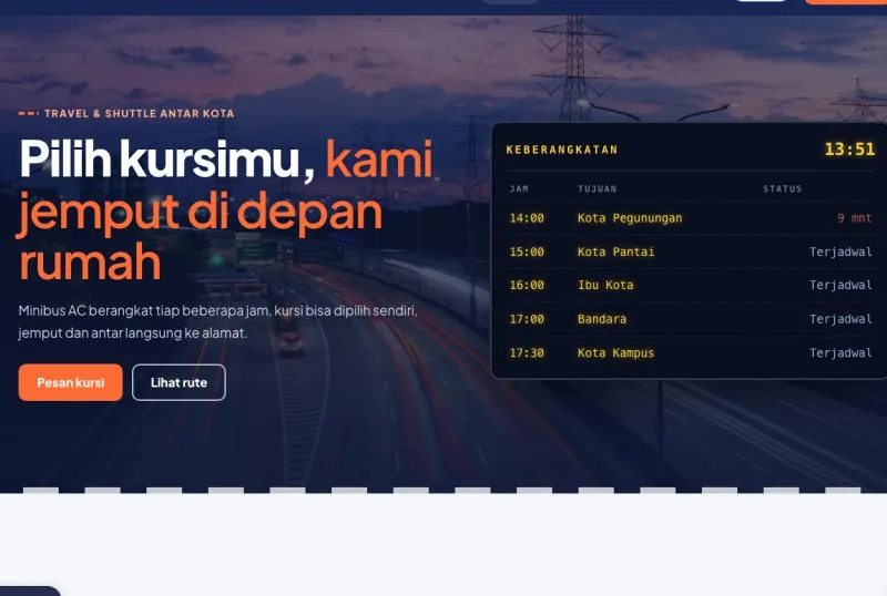 Tampilan theme Travel Antar Kota