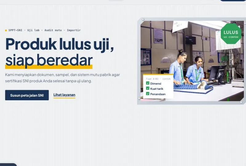 Tampilan template Konsultan Sertifikasi SNI Produk