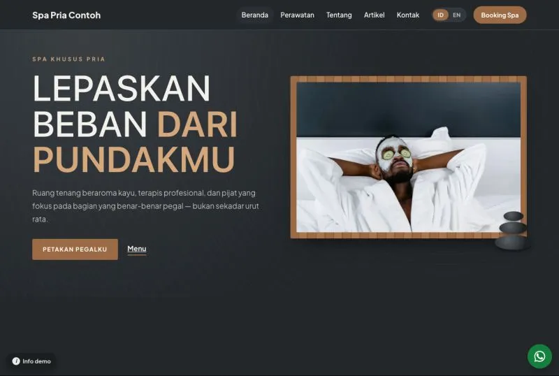 Tampilan theme WordPress Spa Pria