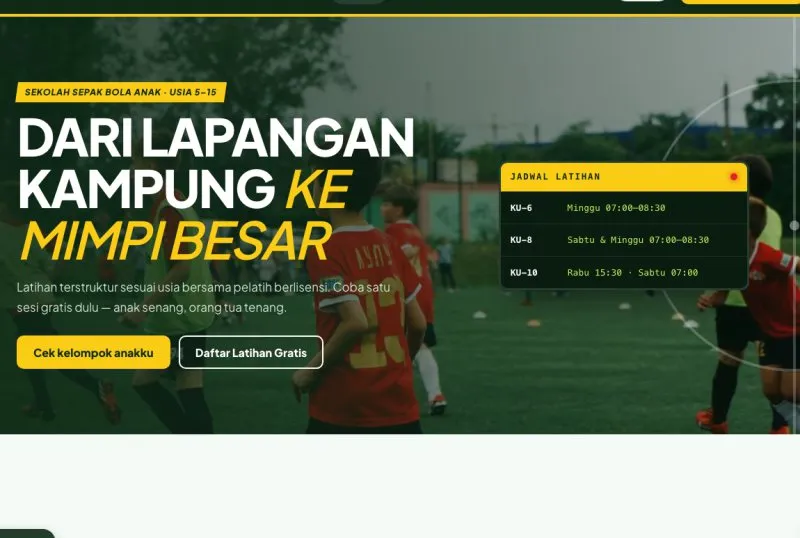 Tampilan theme Sekolah Sepak Bola