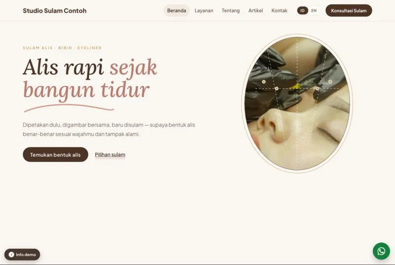 Tampilan template Studio Sulam Alis & Bibir