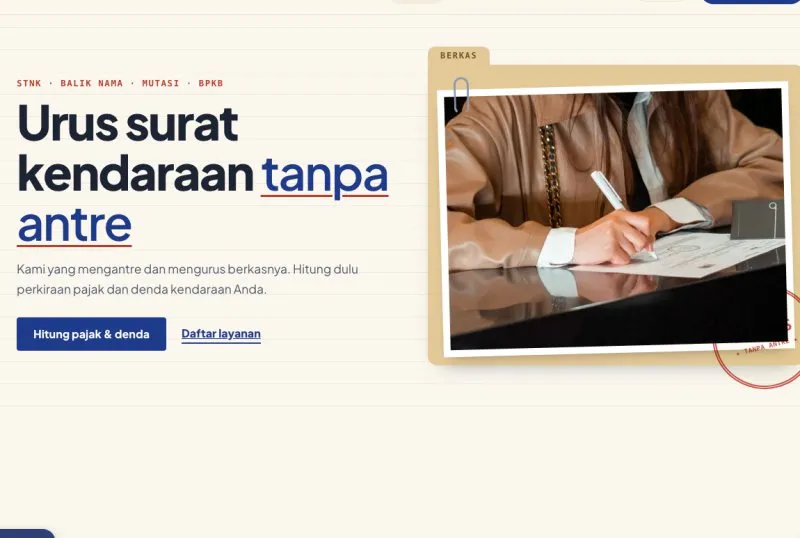Tampilan theme WordPress Biro Jasa Surat Kendaraan