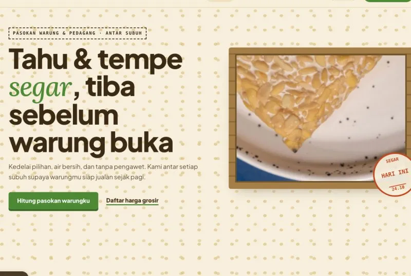 Tampilan theme WordPress Produsen Tahu & Tempe