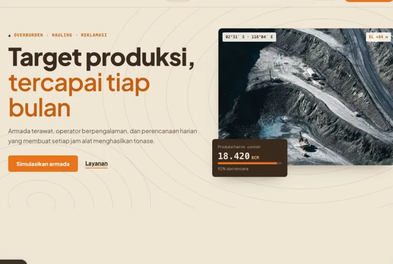Tampilan theme WordPress Kontraktor Pertambangan