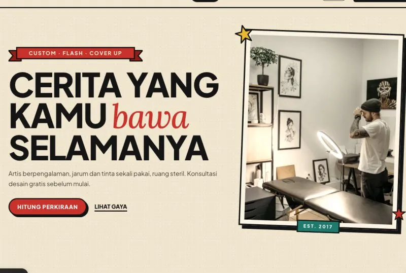 Tampilan theme WordPress Tattoo Studio
