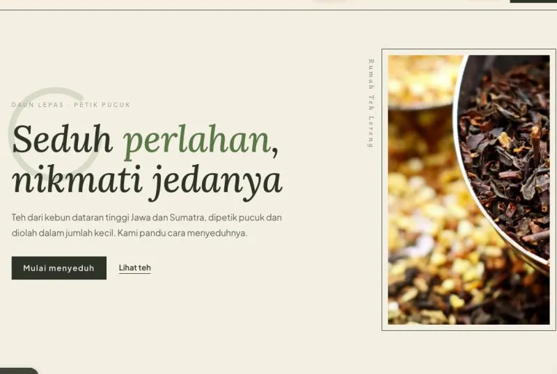 Tampilan theme Teh Artisan & Tisane