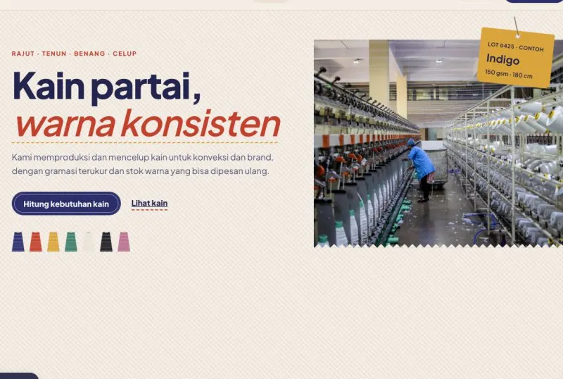 Tampilan theme WordPress Pabrik Tekstil & Kain
