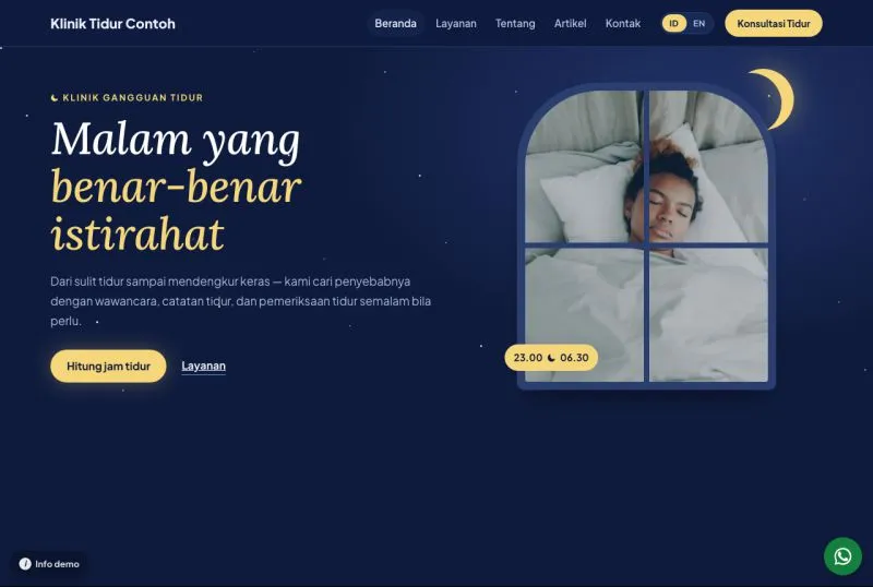 Tampilan theme WordPress Klinik Tidur