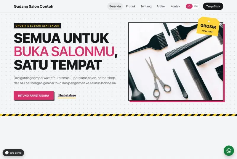 Tampilan template Toko Alat Salon