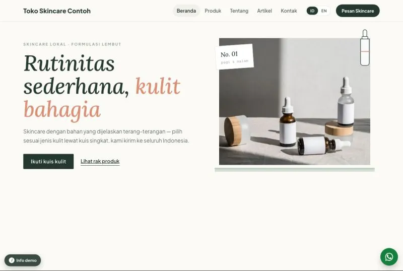 Tampilan theme WordPress Toko Skincare