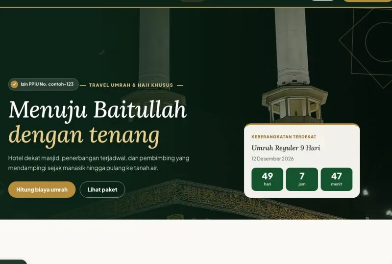Tampilan theme Travel Umrah