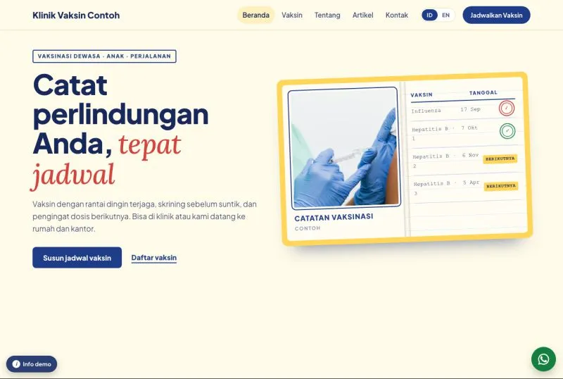 Tampilan theme WordPress Klinik Vaksinasi