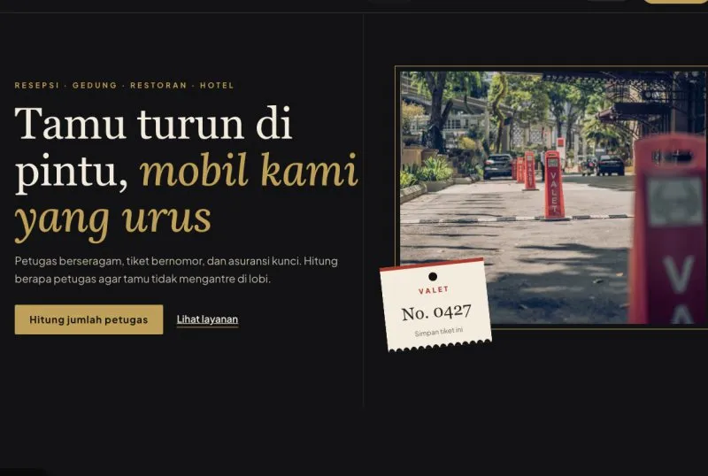 Tampilan template Jasa Valet Parking