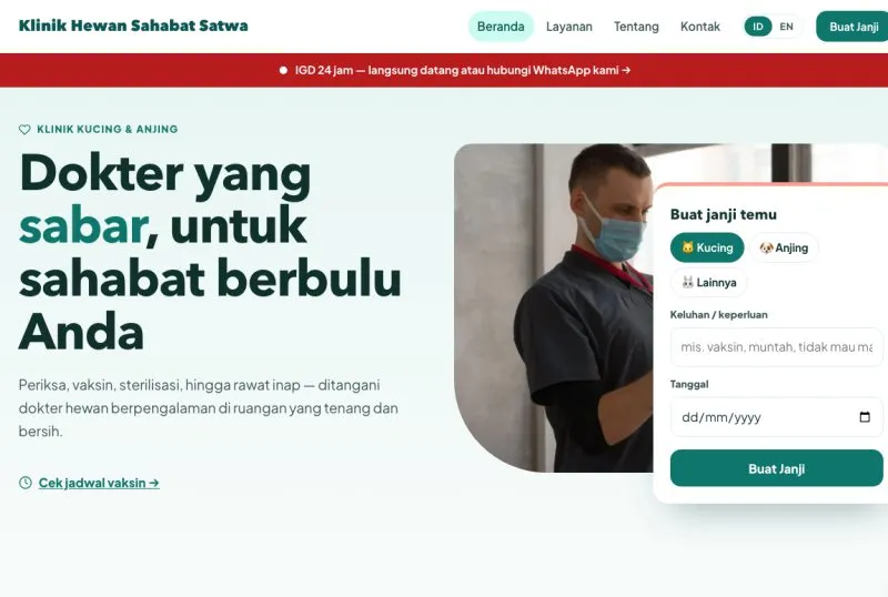 Tampilan theme WordPress Klinik Hewan