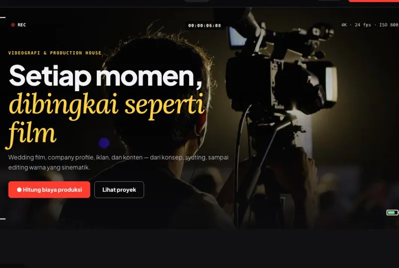 Tampilan theme Videografer & Production House