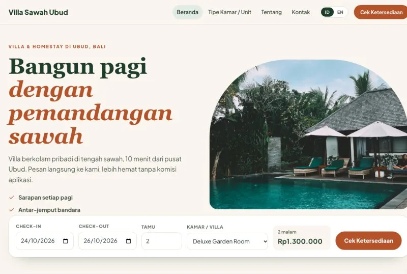 Tampilan theme Villa & Homestay