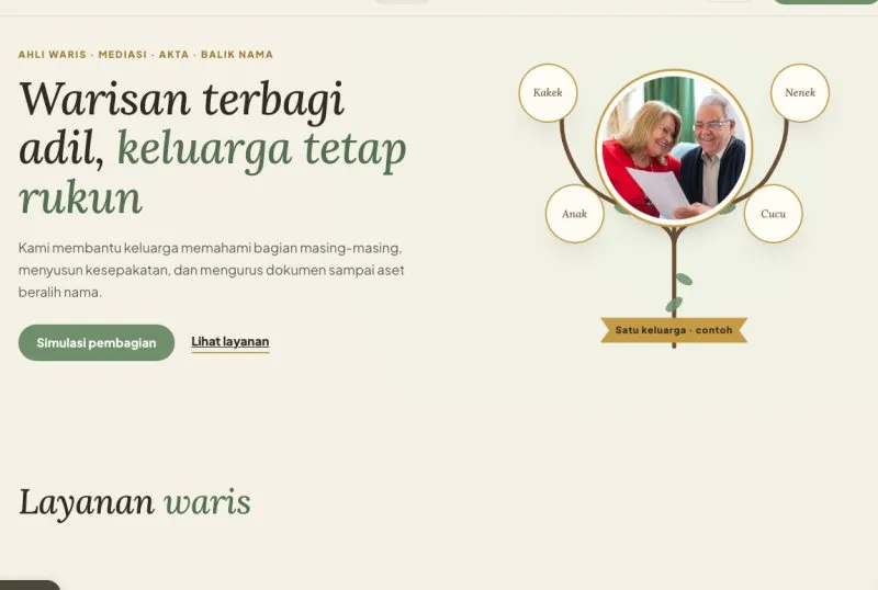 Tampilan template Konsultan Hukum Waris
