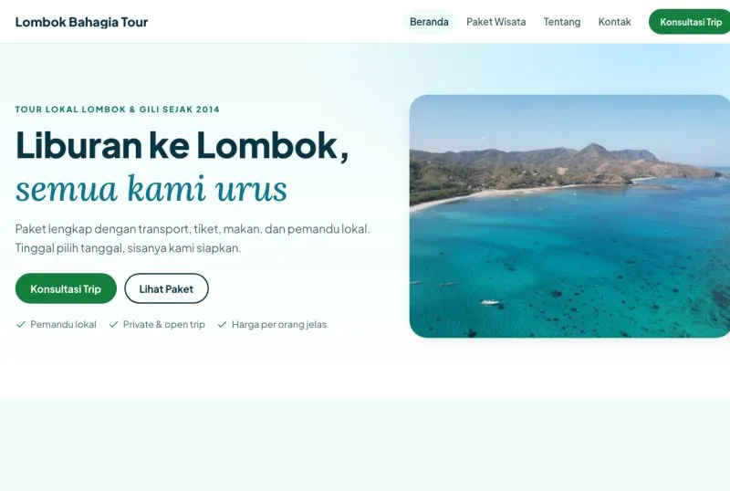 Tampilan theme WordPress Tour & Travel