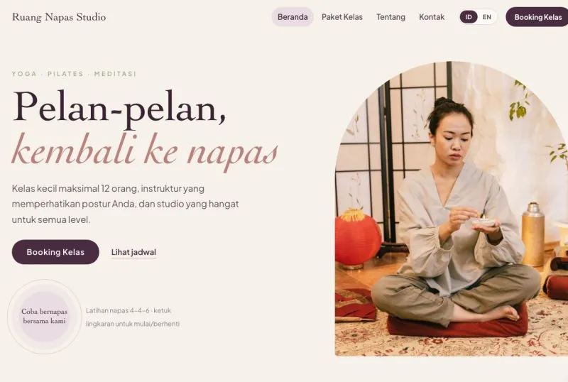 Tampilan theme Studio Yoga & Pilates