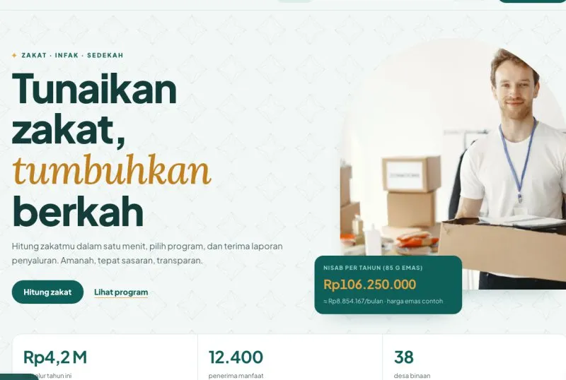Tampilan theme WordPress Lembaga Zakat